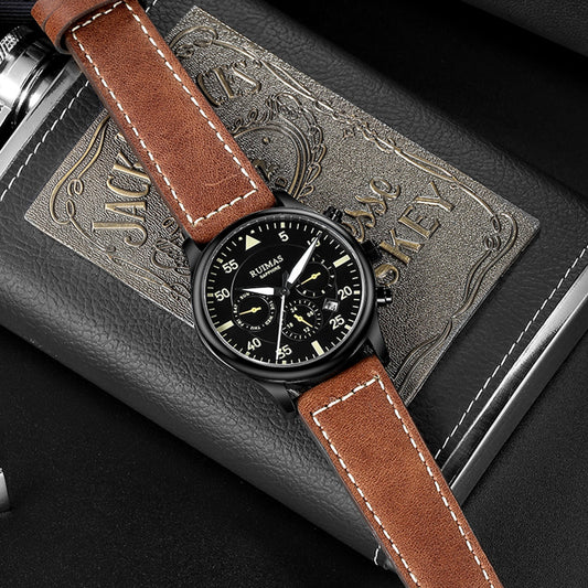 RUIMAS Men Mechanical Watches Fashion Leather Strap Sapphire Automatic Movement Wristwatch Luminous Clock Male Date Week Display 6769