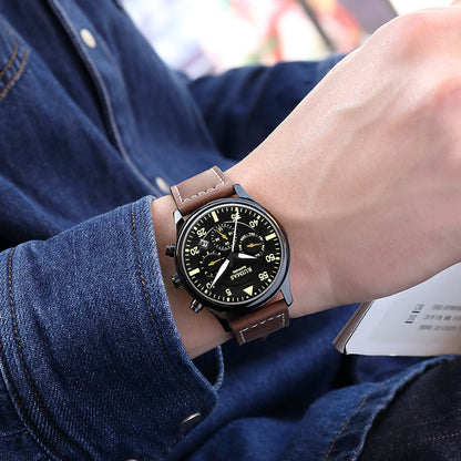 RUIMAS Men Mechanical Watches Fashion Leather Strap Sapphire Automatic Movement Wristwatch Luminous Clock Male Date Week Display 6769