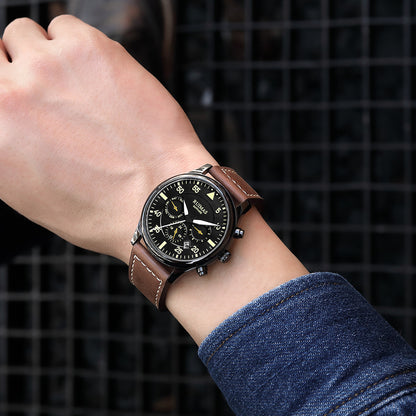 RUIMAS Men Mechanical Watches Fashion Leather Strap Sapphire Automatic Movement Wristwatch Luminous Clock Male Date Week Display 6769