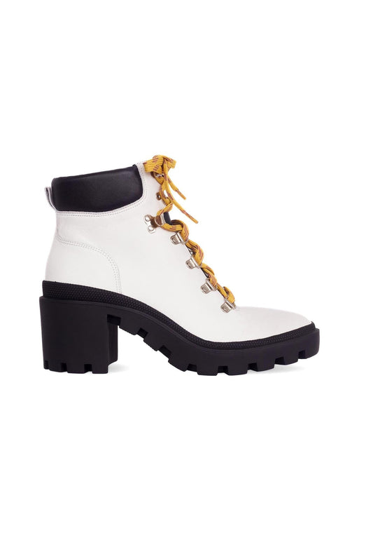 Women's White Combat Boot - Stylish 9cm Block Heel