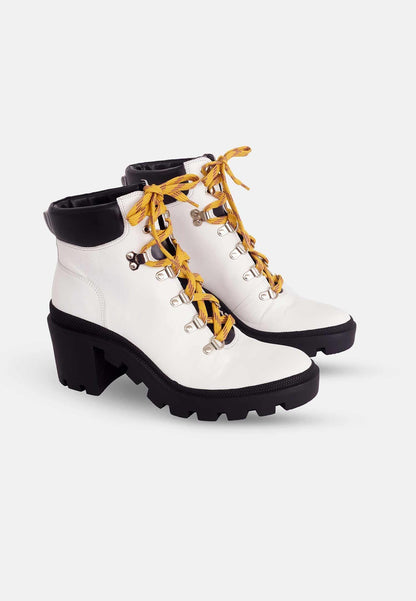 Women's White Combat Boot - Stylish 9cm Block Heel